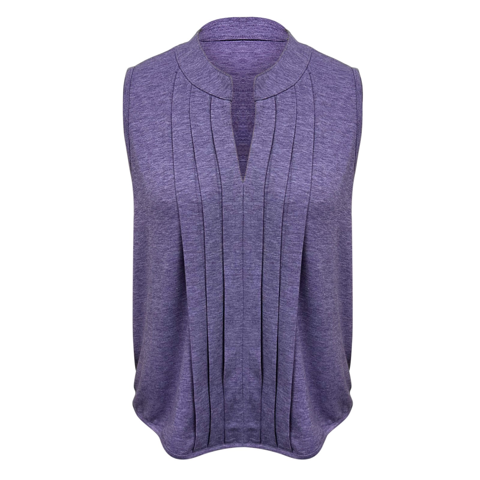 thumbnail image 5 of Top sin mangas con cuello en V y pliegues para mujer, poliéster-spandex, tallas S-XXL, elegante/casual, bloques de color, 5 of 5